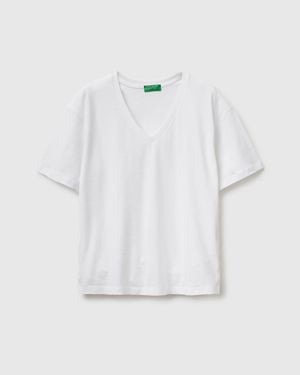 Benetton Benetton, V-Neck T-Shirt - White