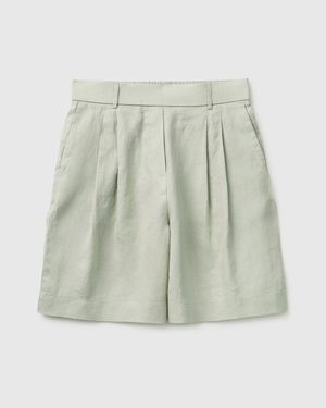 Benetton Benetton, Bermudas De Lino Puro, Talla, Verde Claro, Mujer - Negro