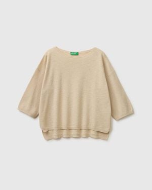 Benetton Benetton, Boxy Fit Linen Blend Jumper - Black