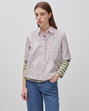 Benetton Benetton, Camisa Estampada De Manga Corta, Talla, Rosa Palo, Mujer - Negro