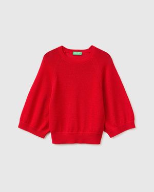 Benetton Benetton, Pull Oversize En Lin Mélangé, Taille, Rouge, Femme