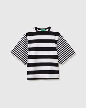 Benetton Benetton, Camiseta De Rayas Extragrande, Talla, Blanco, Mujer - Negro