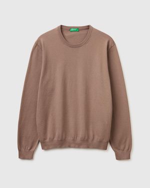 Benetton Benetton, 100% Cotton Crew Neck Top - Brown