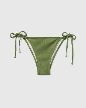 Benetton Benetton, Bañador Tipo Slip Acanalado Con Lúrex Y Cordones. Talla, Verde, Mujer