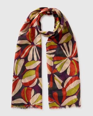 Benetton Benetton, Écharpe En Lin Mélangé À Motif Floral, Taille, Pourpre, Femme - Rouge