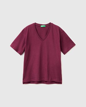 Benetton Benetton, V-Neck T-Shirt - Red