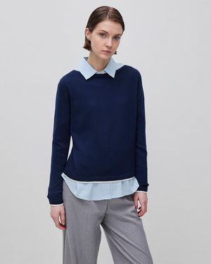 Benetton Benetton, 100% Merino Wool Boat Neck Jumper - Blue
