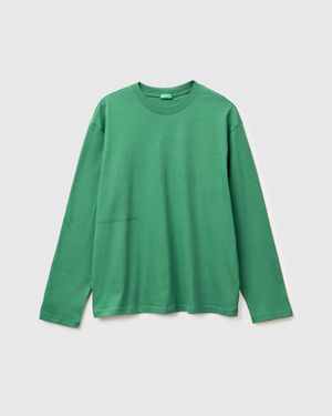 Benetton Benetton, Camiseta De Manga Larga Con Logo, Talla, Verde, Hombre