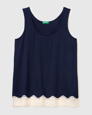 Benetton Benetton, Flowing Tank Top With Lace - Blue