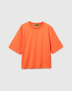 Benetton Benetton, Camiseta 100% Algodón De Corte Cuadrado, Talla, Naranja, Mujer