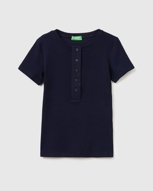 Benetton Benetton, Ribbed Henley T-Shirt - Blue