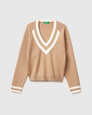 Benetton Benetton, Boxy Fit V-Neck Jumper - Black