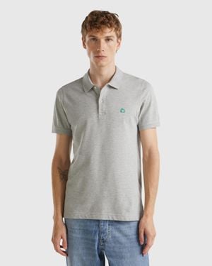 Benetton Benetton, Polo Grigio Mélange Slim Fit, Grigio Chiaro, Uomo - Nero