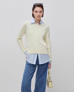 Benetton Benetton, Suéter De Algodón Tricot Amarillo Claro, Talla, Amarillo, Mujer