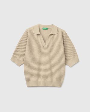 Benetton Benetton, Perforated Polo Shirt - Black