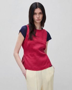 Benetton Benetton, Camiseta Sin Mangas 100% Lino Con Tirante, Talla, Fresa, Mujer - Rojo