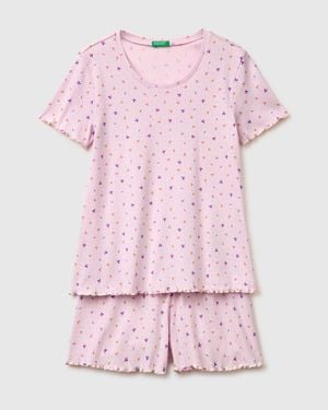 Benetton Benetton, Ribbed Patterned Short Pyjamas - Pink