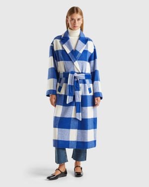 Benetton Benetton, Cappotto Doppiopetto A Quadri, Multicolore, Donna - Nero