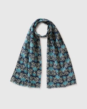 Benetton Benetton, Patterned Linen Blend Scarf - Blue