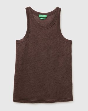 Benetton Benetton, Camiseta Sin Mangas De Lino Puro, Talla, Marrón, Mujer