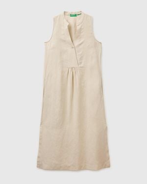 Benetton Benetton, Vestido Largo 100% Lino, Talla, Mujer - Negro
