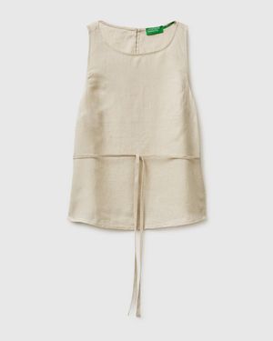Benetton Benetton, 100% Linen Tank Top With Strap - Black
