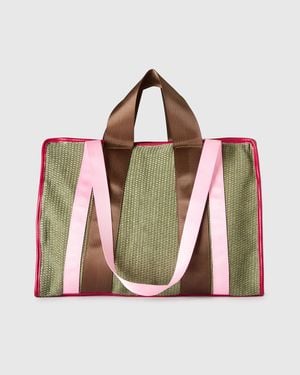 Benetton Benetton, Maxi Sac Cabas En Raphia, Taille, Vert, Femme - Noir