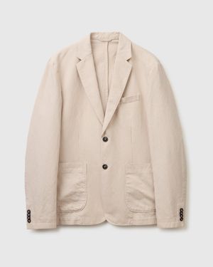 Benetton Benetton, Blazer De Mezcla De Lino De Botonadura Sencilla, Talla, Blanco Crema, Hombre - Negro