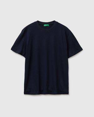 Benetton Benetton, T-Shirt À Col Rond En Lin Mélangé, Taille, Bleu Foncé, Homme