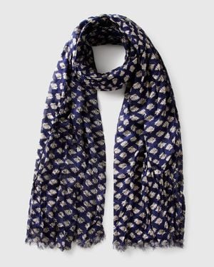 Benetton Benetton, Écharpe En Viscose Fleurie, Femme - Bleu