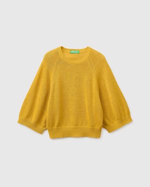 Benetton Benetton, Pull Oversize En Lin Mélangé, Taille, Moutarde, Femme - Noir