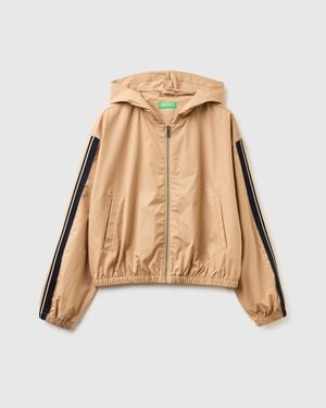 Benetton Benetton, Canvas Jacket With Hood - Black
