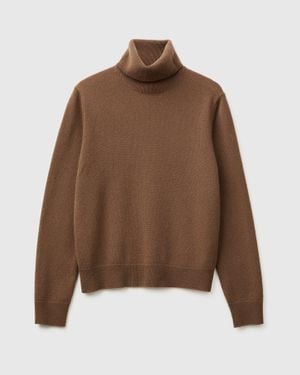 Benetton Benetton, Brauner Rollkragenpullover Aus Reinem Kaschmir, Größe, Braun, Damen