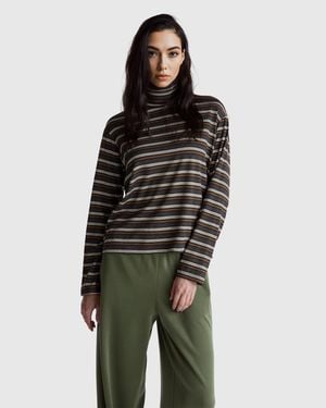 Benetton Benetton, Striped T-Shirt With Lurex Collar - Black