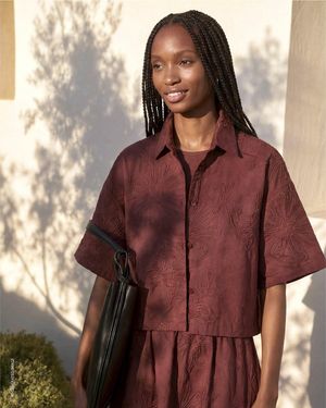 Benetton Benetton, Cropped Shirt With Floral Embroidery - Red