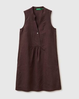 Benetton Benetton, Vestido Corto 100% Lino, Talla, Marrón, Mujer