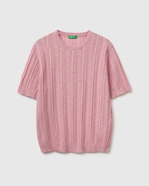 Benetton Benetton, Short-Sleeved Linen Blend Jumper - Pink