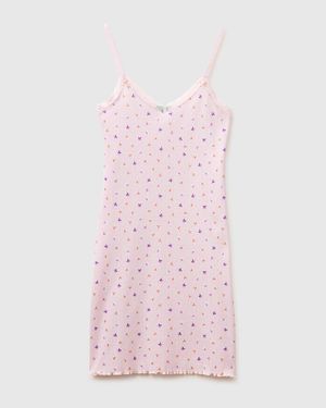 Benetton Benetton, Chemise De Nuit À Motifs Avec Bretelles, Taille, Rose, Femme - Noir