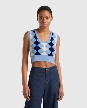 Benetton Benetton, Cropped Vest With Diamond Inlay - Black