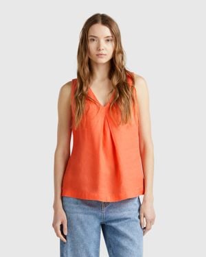 Benetton Benetton, Ärmellose Bluse Aus Reinem Leinen - Rot