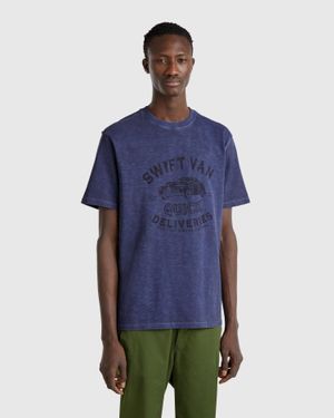 Benetton Benetton, Maglietta Con Stampa, Blu, Uomo