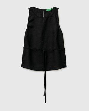 Benetton Benetton, 100% Linen Tank Top With Strap - Black