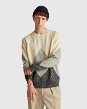Benetton Benetton, Rautenpullover Aus Wollmischung, Größe, Cremeweiss, Herren - Schwarz