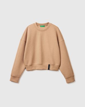 Benetton Benetton, Sudadera De Corte Cuadrado Con Escudo En La Espalda, Talla, Mujer - Negro