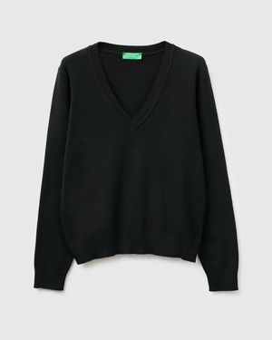 Benetton Benetton, V-Neck Jumper - Black
