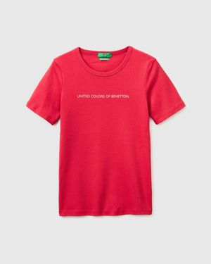 Benetton Benetton, Short Sleeve T-Shirt With Glitter Logo - Red