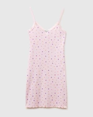 Benetton Benetton, Camisón Estampado Con Tirantes, Talla, Rosa, Mujer - Negro
