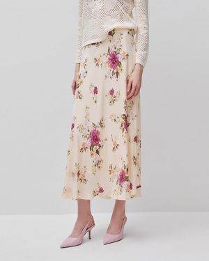 Benetton Benetton, Falda Floral Fluida, Talla, Blanco Crema, Mujer - Negro
