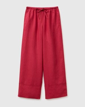 Benetton Benetton, 100% Linen Cuffed Trousers - Red