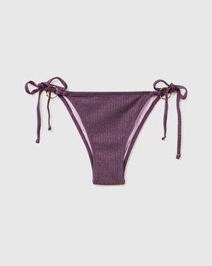Benetton Benetton, Bañador Tipo Slip Acanalado Con Lúrex Y Cordones. Talla, Malva Oscuro, Mujer - Negro